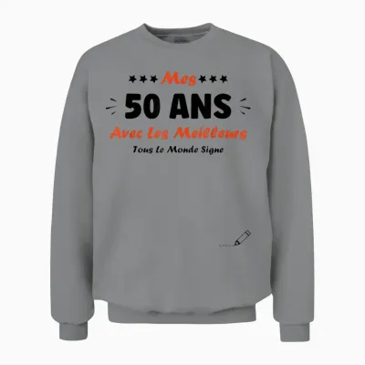 Humour 50 Years to Sign Birthday 50 Years Signature T-Shirt, White Unisex Sweatshirt - Sport Grey
