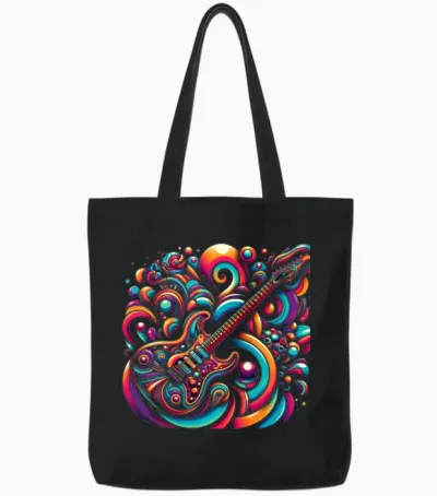 Retro Rhapsody Tote Bags - Black