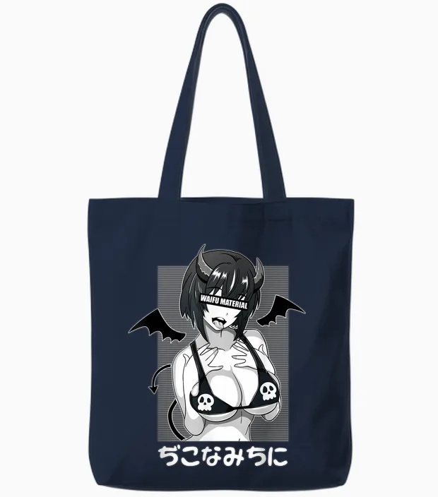 Anime Waifu Hentai Anime Lover Anime Girl Japanese Aesthetic T-Shirt, Black Tote Bags in Navy