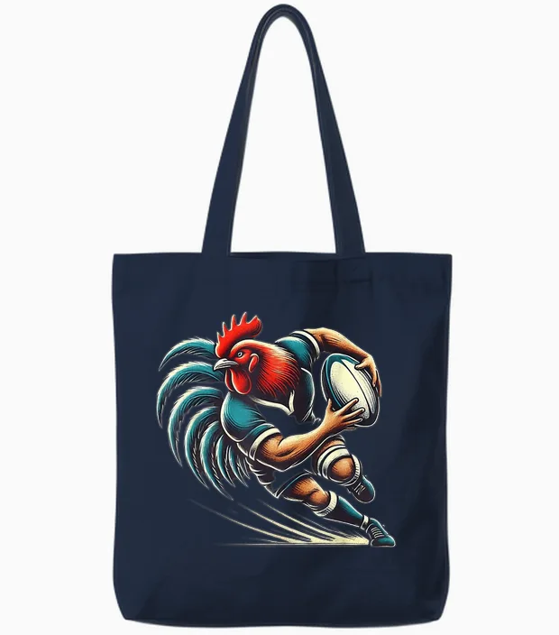 Rugby Hens Rooster Rugby Player Rugbyman Humour Rugby Tote Bags in Navy