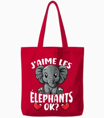 I Love the Elephants Ok? Cute Elephant T-Shirt, Black, S Tote Bags - Red