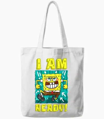 Mademark X Spongebob Squarepants - Spongebob I Am Ready Funny Spongebob Running and Ready Tote Bags - White