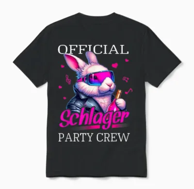 Schlager Party Crew Rabbit Damen Outfit Lustige Kostüm Unisex T-Shirt - Black
