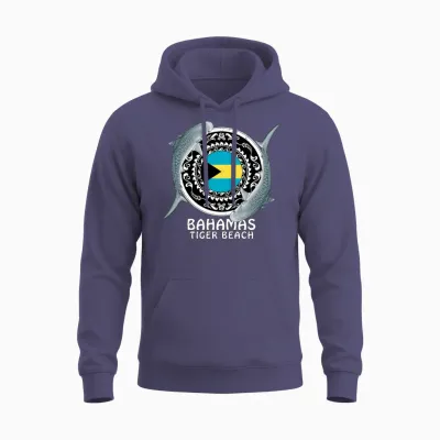 Tiger Beach Bahamas Flag Tiger Shark Bull Shark Unisex Hoodie - Heather Sport Dark Navy