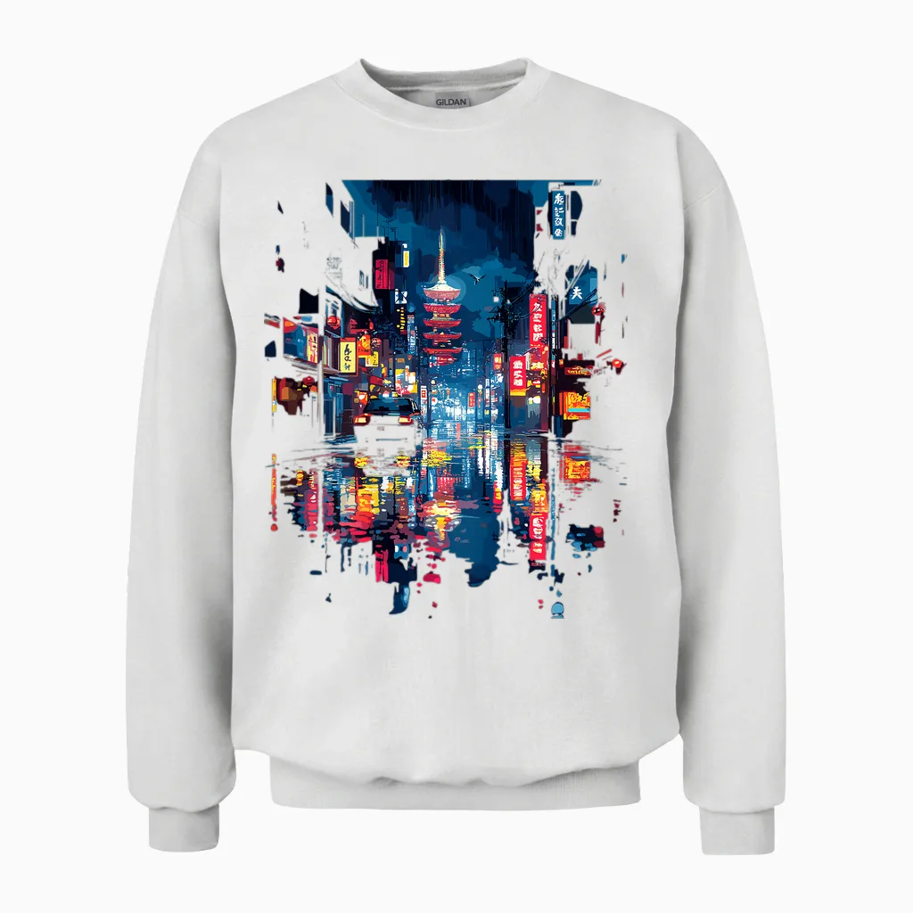 Japanischer Regen Backprint Unisex Sweatshirt in White