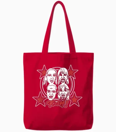 Måneskin Rush! Faces & Red Starz T-Shirt, Black, S Tote Bags - Red