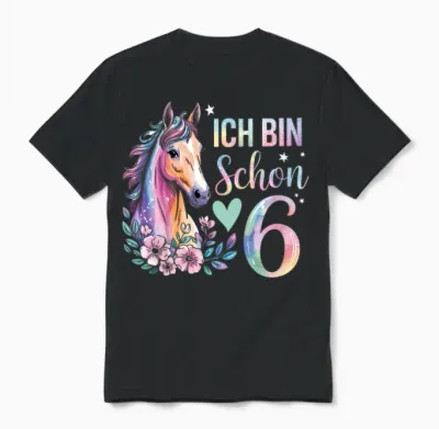 Children's T-Shirt with German Text "ich Bin Schon 6 Sechs Pferdellieber Pferde" (german Language) Unisex T-Shirt - Black