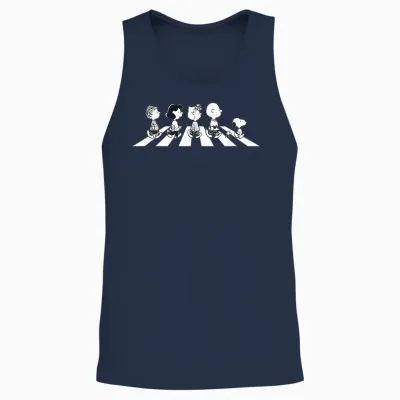 Peanuts - Snoopy Charlie Brown Crossing Street Unisex Tank Top - Navy
