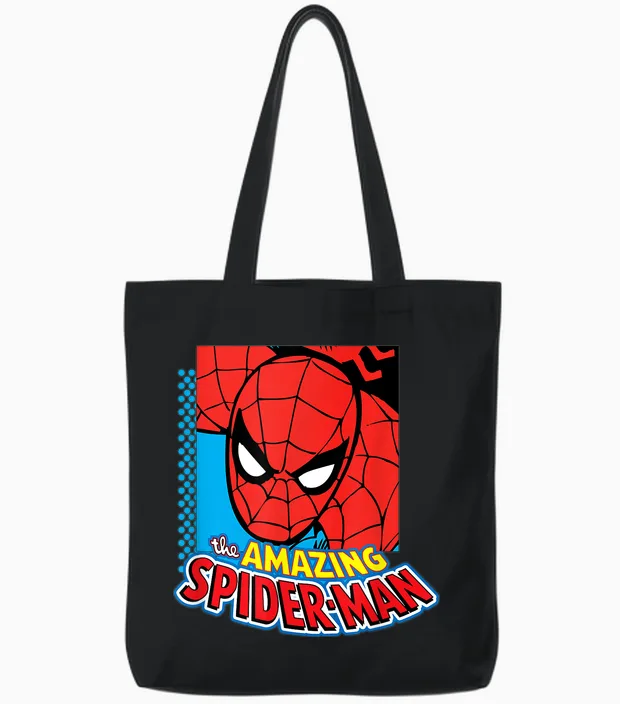 Amazon Essentials Men's Marvel the Amazing Spider-Man Logo Portrait T-Shirt, White, Small Tote Bags in Black