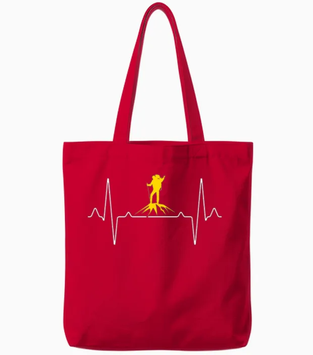 Hiking Heartbeat - & Outdoors Tote Bags in Red