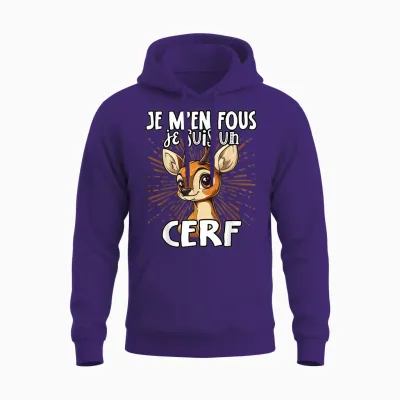 Je M'en Fous Je Suis Un Cerf - Cute Deer T-Shirt, Black, S Unisex Hoodie - Purple