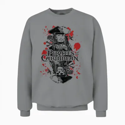Pirates of the Carribean Jack Sparrow Splatter T-Shirt, White, S Unisex Sweatshirt - Sport Grey