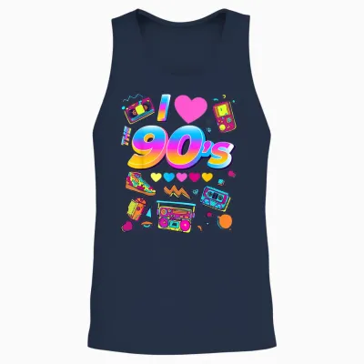 Cool 90's Music Party, 90s Retro Graphic Design Unisex Tank Top - Navy