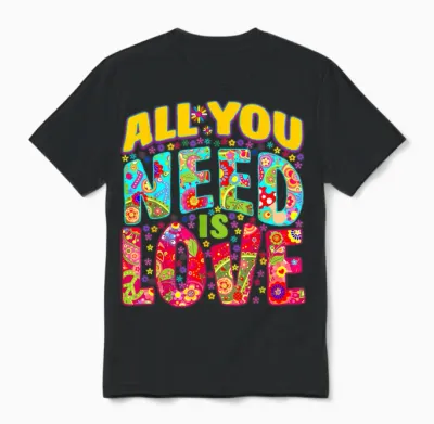 Hippie Flower Power Bohemian Peace Love Retro 60s 70s Groovy T-Shirt, Black, S Unisex T-Shirt - Black