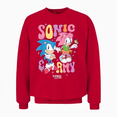 Sonic the Hedgehog Sonic & Amy Cute Vintage Shot Unisex Sweatshirt - Red