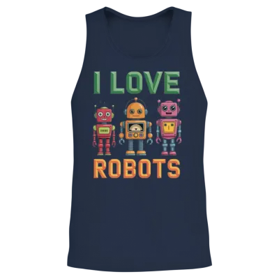 Retro Robots Unisex Tank Top - Navy
