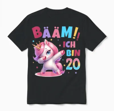 20th Birthday Woman 20 Years Unicorn Party Outfit Unicorn T-Shirt, Black Unisex T-Shirt - Black