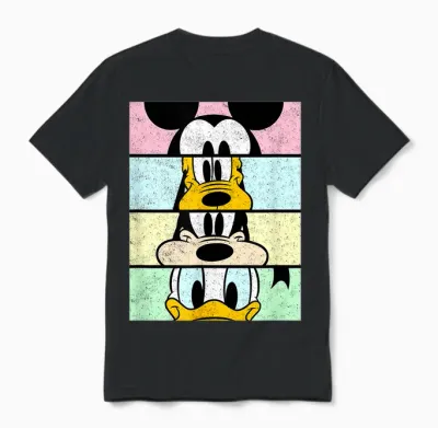 Disney Mickey and Friends Group Comic Panels Distressed Unisex T-Shirt - Black