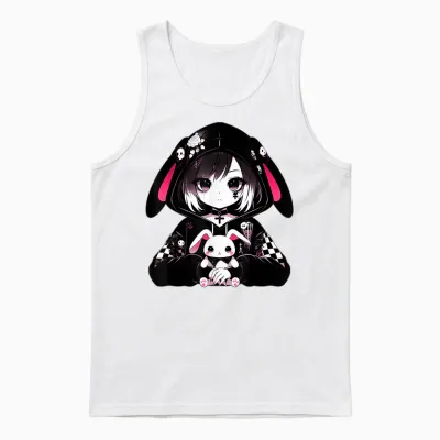 Goth Bunny Anime Girl Kawaii Gothic Creepy Art Japanese T-Shirt, Black, S Unisex Tank Top - White