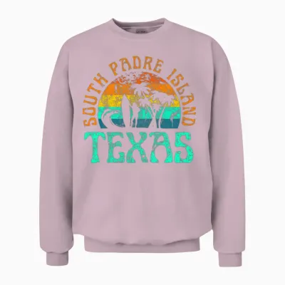 South Padre Island Texas Beach Surfer Girl Retro Unisex Sweatshirt - Light Pink