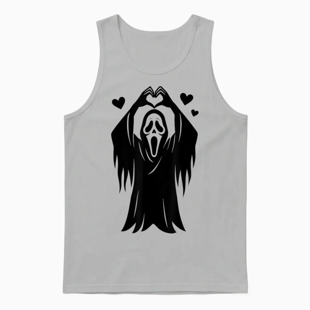 Creepy Horror Ghost Heart Hands, Happy Halloween Unisex Tank Top in Ash