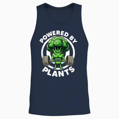 Powered by Plants Vegan Athlete Vegan Gym Vegan Bodybuilding T-Shirt, Black, S Unisex Tank Top - Navy