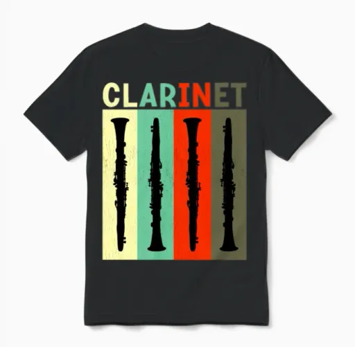 Clarinet, Retro, Music Lovers Gift Unisex T-Shirt in Black