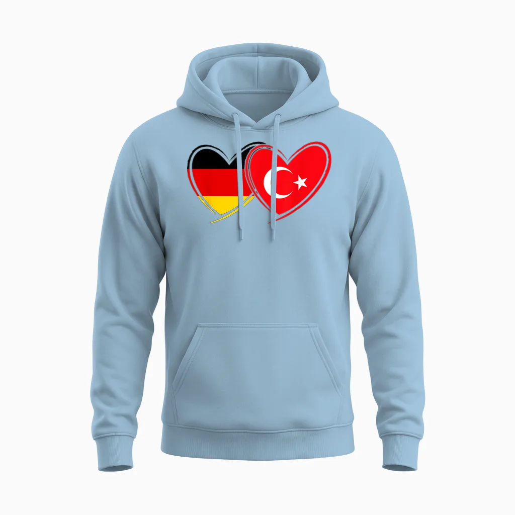 Deutsche Türkische Herz Flagge Deutschland Türkei Unisex Hoodie in Light Blue