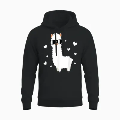 Llama Alpaca Hearts - Animal Lama Farmer Alpaca Unisex Hoodie - Black