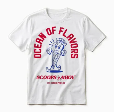 Stranger Things Scoops Ahoy Ocean of Flavors Snow Cone Logo Unisex T-Shirt - White