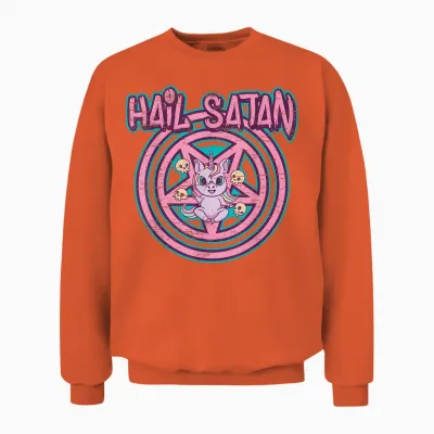 Hail Satan Death Metal Unicorn Black Dark Rock Death Metal T-Shirt, Black Unisex Sweatshirt - Orange