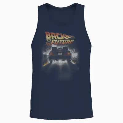 Back to the Future Vintage Delorean Peel Out Graphic Unisex Tank Top - Navy