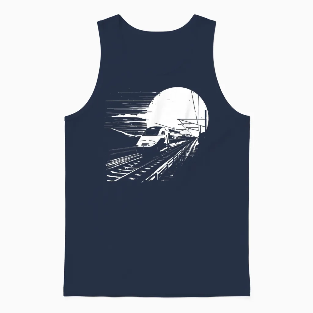 Railroad Graphic Train Lover Steam Locomotive Unisex Tank Top in Navy
