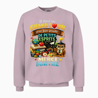 Cadeau Maître école Fin D'année Enseignant Grand Cœur Merci Unisex Sweatshirt - Light Pink