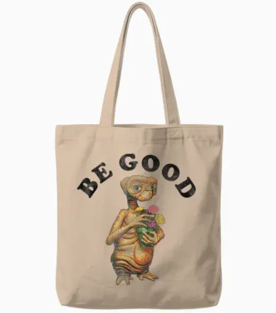 E.t. Be Good E.t. Holding Flower Pot Graphic Tote Bags - Natural