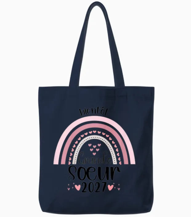 Child Soon Big Sister 2027 Future Big Sister Tote Bags in Navy