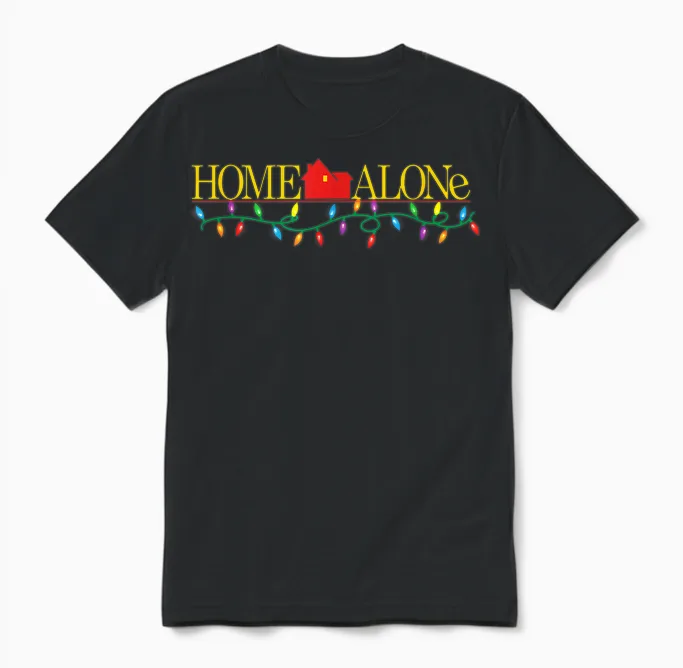 Home Alone Christmas Logo with String of Colorful Lights Unisex T-Shirt in Black