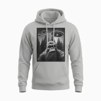 Cat Funny Graphic Tee for Men Women Bigfoot Sasquatch Alien Ufo Unisex Hoodie - Ash
