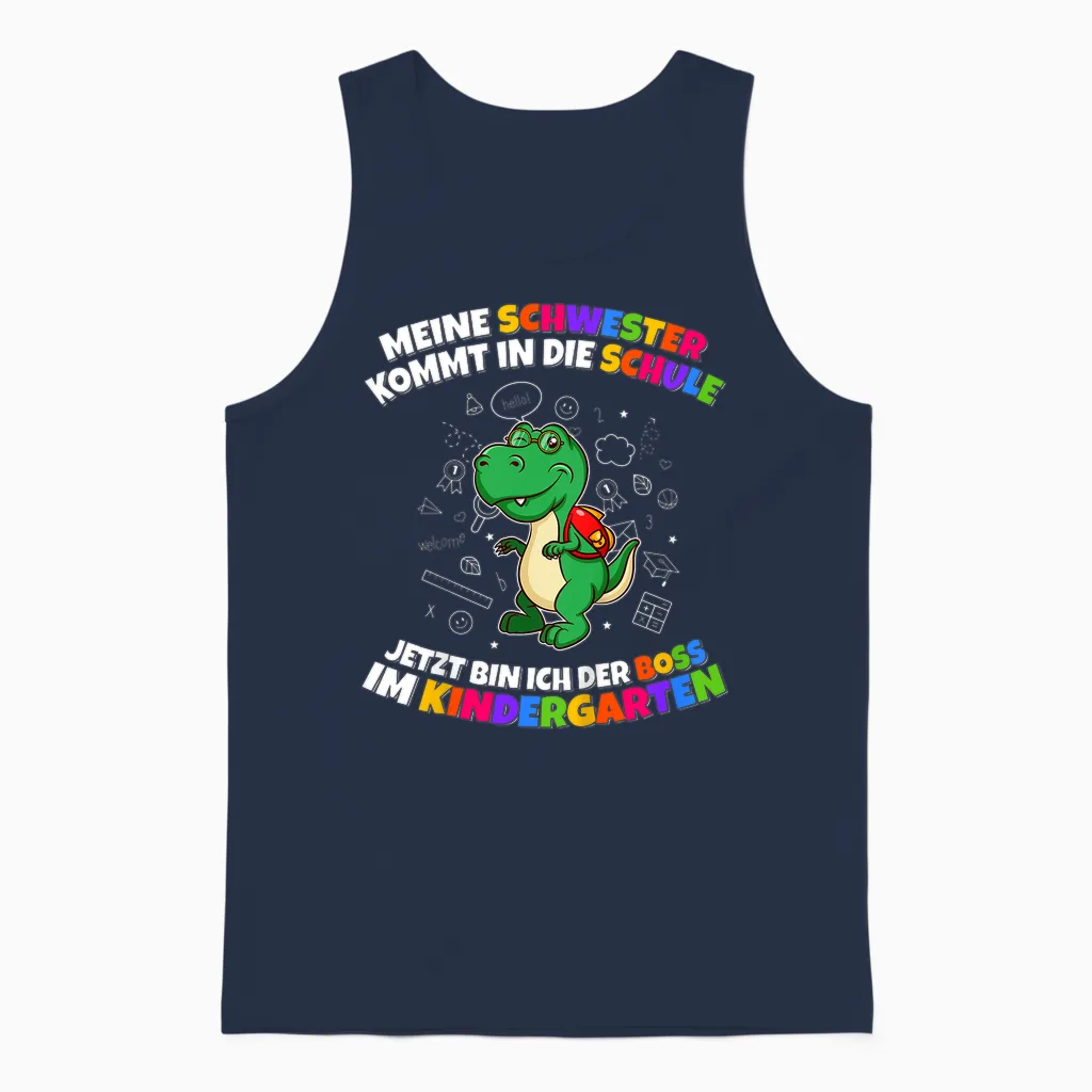 Meine Schwester Kommt in Die Schule Boss Im Kindergarten Unisex Tank Top in Navy