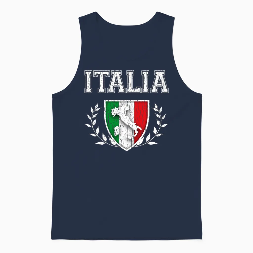 Vintage Italian Flag Crest Unisex Tank Top in Navy