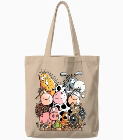 Funny Farm Animals Tote Bags - Natural