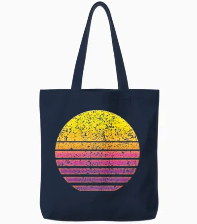 Sun Synthwave Retro Tote Bags - Navy