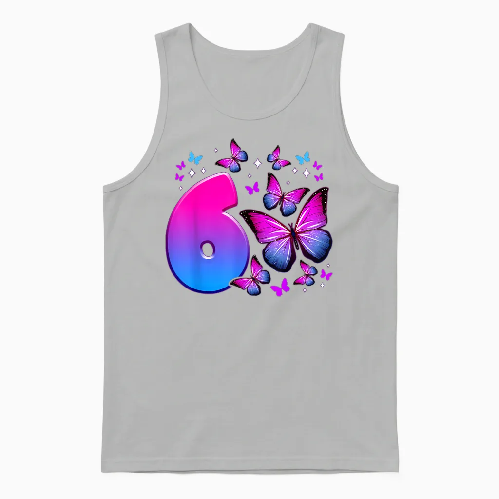 Geburtstag Mädchen 6 Jahre Alt, Schmetterling, Nummer 6 Unisex Tank Top in Ash
