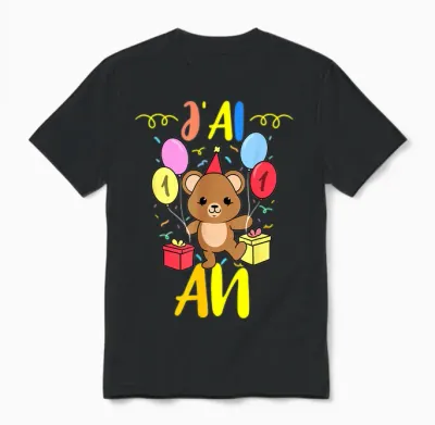 J'ai 1 an 1e Ours En Peluche Anniversaire T-Shirt, Black, S Unisex T-Shirt - Black
