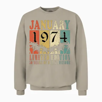 January 1974 Vintage Birthday Present Unisex Sweatshirt - Sand