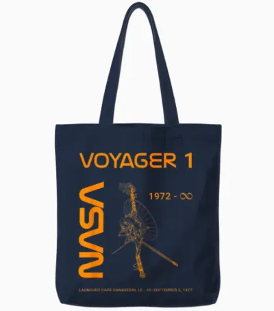 Nasa Voyager 1 Space Probe Launched September 5, 1977 T-Shirt, Black, S Tote Bags - Navy