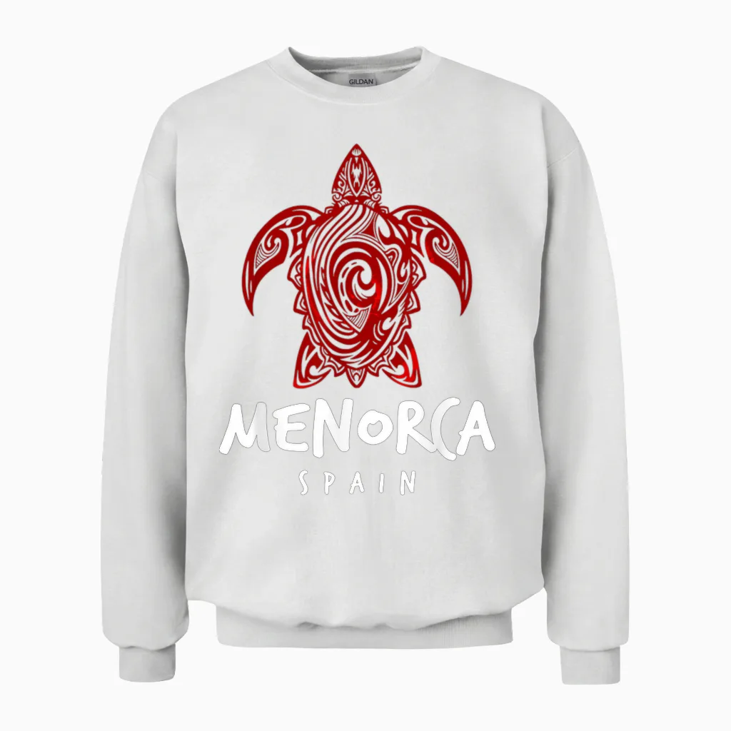 Menorca Espagne Motif Tribal Tortue De Mer île Unisex Sweatshirt in White