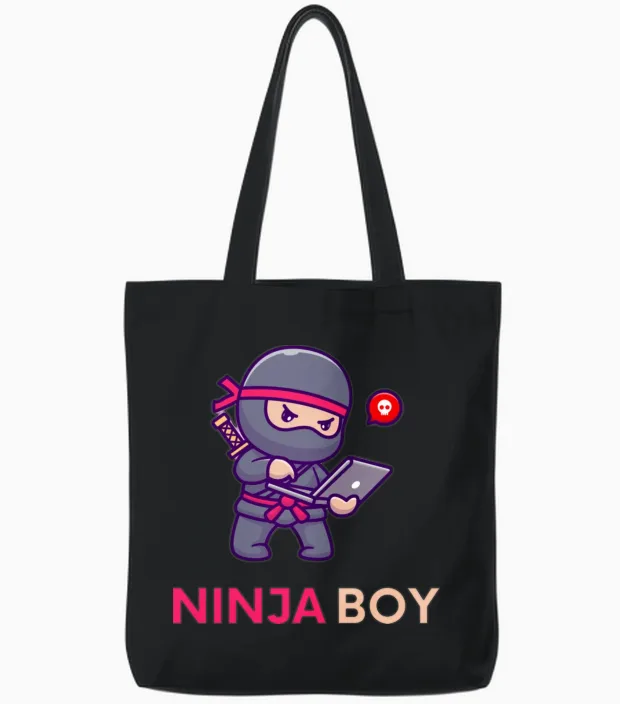 Ninja Boy Tote Bags in Black