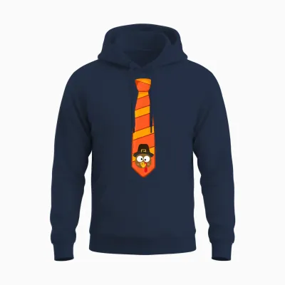 Funny Thanksgiving Tie with Turkey for Family Dinner Unisex Hoodie - Navy
