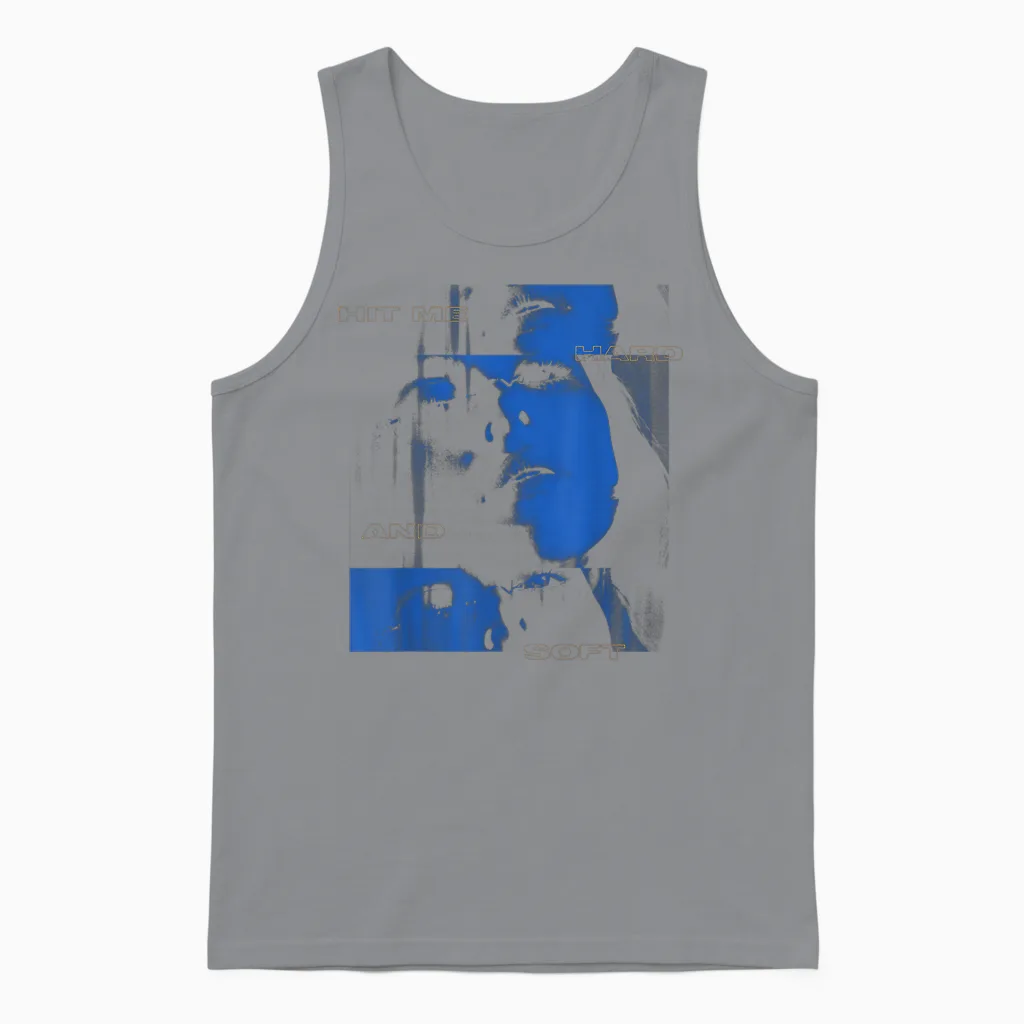 Official Billie Eilish Hit Me Hard and Soft Blue Photo Unisex Tank Top in Sport Grey